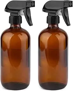 GLING 16 oz 2 Pack Amber Glass Spray Bottles, Refillable Empty Dark Glass Spray Bottle Great for Cleaning Solutions, Essential Oils, Hair, and Plants, Adjustable Nozzle for squirting and Mist