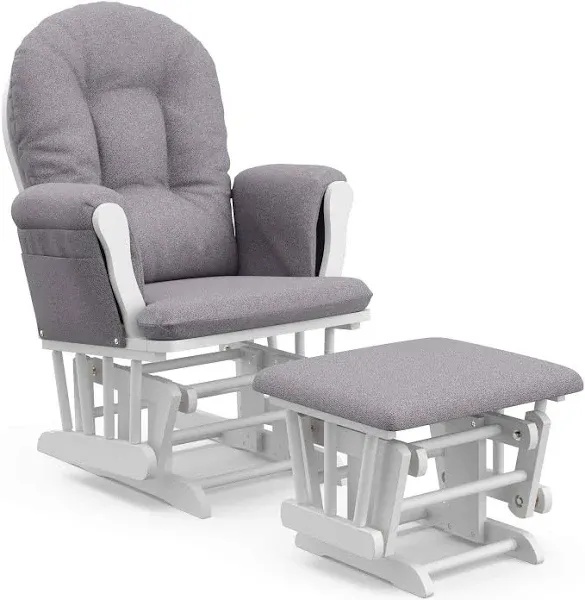 Storkcraft Hoop Custom Glider & Ottoman Set, Slate Gray Swirl/White