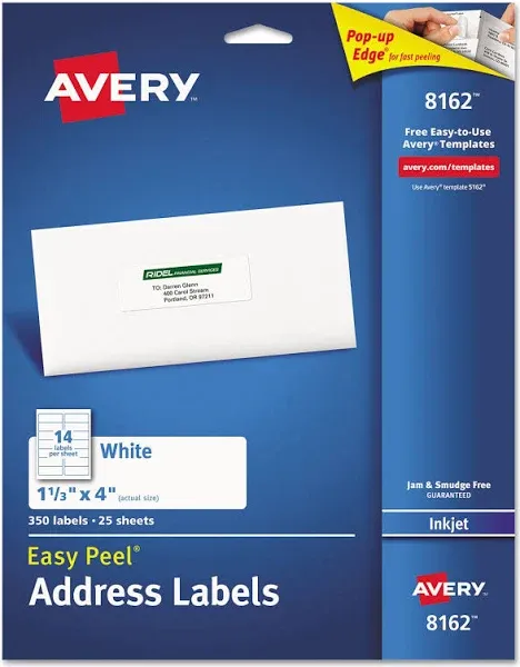 Lot Of 2 Avery Easy Peel Address Label 8160 Inkjet 1&#034; x 2-5/8&#034; 750 Labels -White