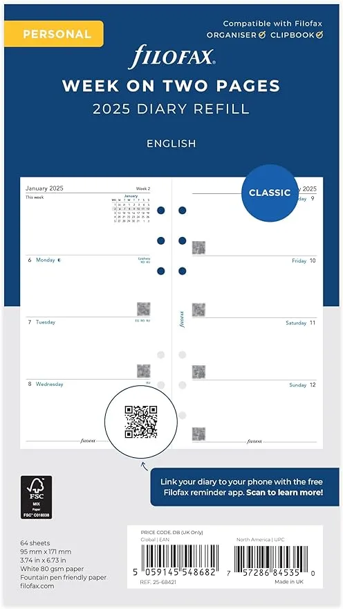 Personal Week on two pages English Monday start 2025