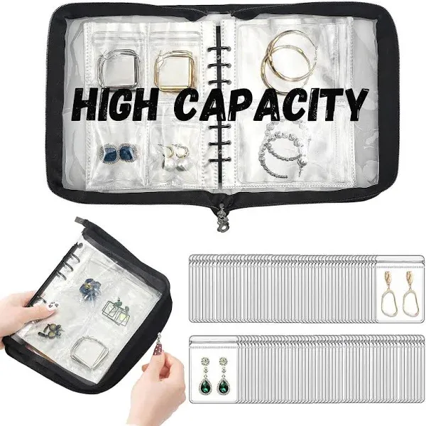 Jewellery Storage Book set Transparent Travel Bracelet Earring organizer Book jewelry pouch organizer Zipper Bag (Black)