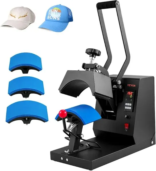 VEVOR 4-in-1 Cap Hat Heat Press Machine with 6 x 3 in. Clamshell Sublimation Transfer Black