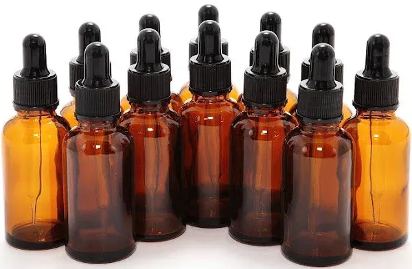 12 Amber 2 oz Glass Bottles with Glass Eye Droppers