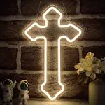 Cross Neon Sign Jesus Neon Lights Signs LED Light Sign for Wall Decor Dimmable N