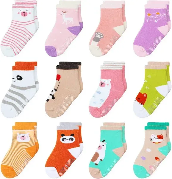 12-Pack Non-Slip Cotton Crew Socks with Grips