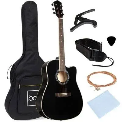 Best Choice Products 41in Full Size Beginner Acoustic Guitar Set with Case, Strap, Capo, Strings - Black