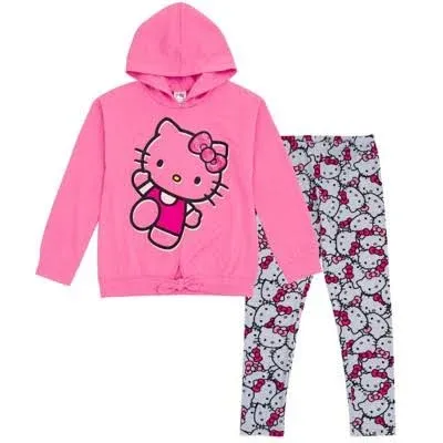 Hello Kitty Girls Pullover FleeceHoodie and Leggings Outfit Set