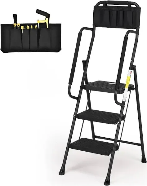 HBTower 3 Step Ladder, Folding Step Stool with Wide Anti-Slip Pedal, 500lbs Stur