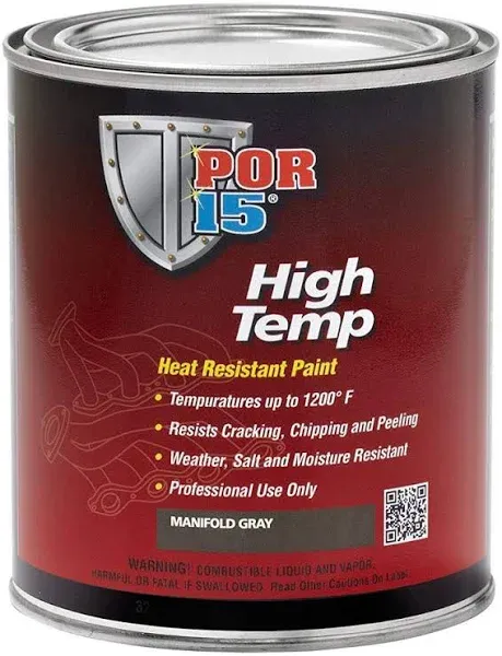 POR-15 High Temperature Paint - Flat Black - 15 fl. Oz. - High Heat Resistant Paint - Withstands Temperatures Of 1200°F | Weather & Moisture Resistant