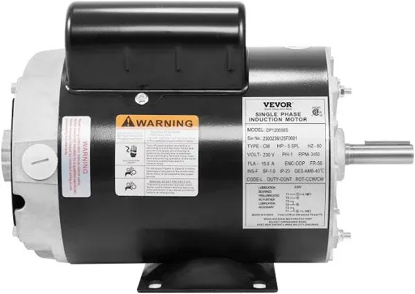 5 HP SPL 1 Phase 3450RPM Electric Air Compressor Duty Motor 56HZ  7/8&#034; Shaft New