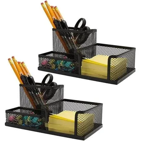 Ludato 2 Pieces Mesh Pen Holder Desk Organizers and Accessories for Desk3 Compartments