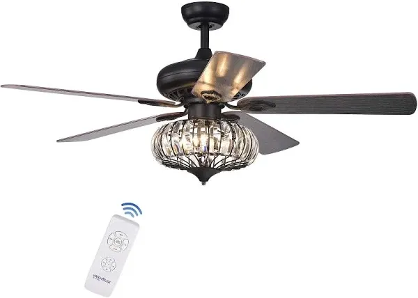 Warehouse of Tiffany CFL-8306REMO/BL Chrysaor 3-Light Crystal 5-Blade 52-Inch Matte Black (Remote) Ceiling Fan