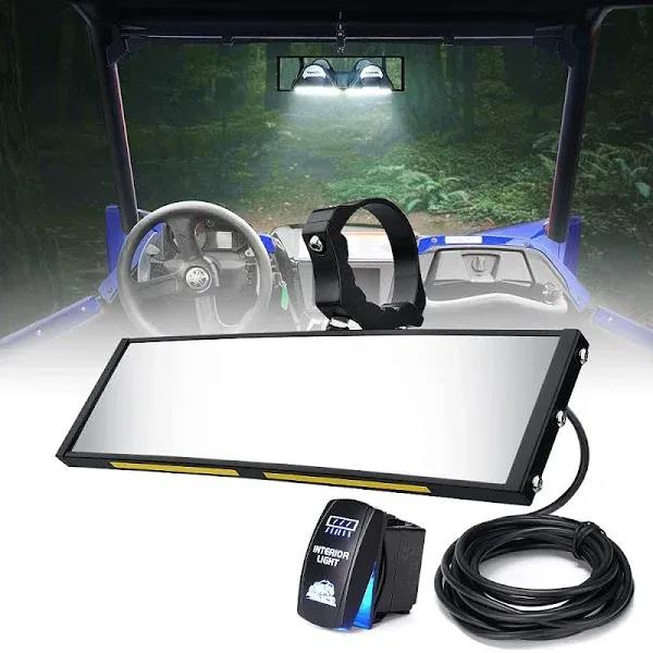 Xprite 9" Aluminum UTV Rear View Mirror with Integrated LED Dome Lights