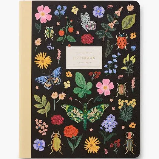 RIFLE PAPER CO. Ruled Notebook | Saddle Stitch Binding, 80 Pages, Metallic Gold Foil Stamped, Canvas Paper Cover with White Text Paper Interior (10.5" L × 8" W), Blossom