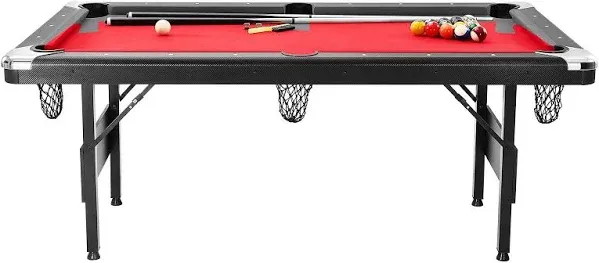 VEVOR Billiards Table, 6.3 ft Pool Table, Portable Foldable Space-Saving Table, Billiard Table Set includes Balls, Cues, Chalks and Brush, Black with Red Cloth, Perfect for Family Game Room Kid Adult