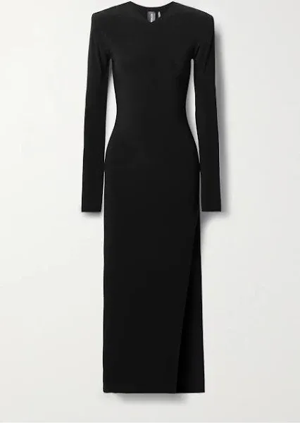 Norma Kamali - Long Sleeve Shoulder Pad Side Slit Gown - size M