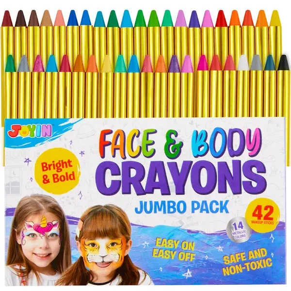 42PCS Face and Body Paint Crayons, Face Painting Kit Safe and Non-Toxic Ultimate Party Pack Including 14 Metallic Colors for Birthday Makeup Party Supplies, Festivals, Gifts for Kids Girls Boys