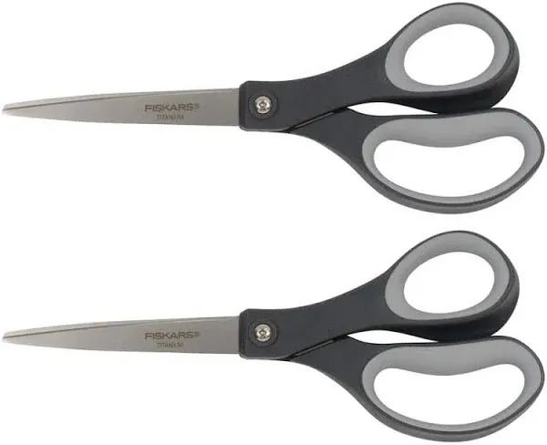 Fiskars Titanium Soft Grip Scissors - Titanium Nitride - Gray - 2 / Pack