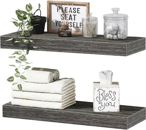 Bathroom Shelves Wall Shelf over Toilet Small 16 Inch Set of 2, Rustic Grey 