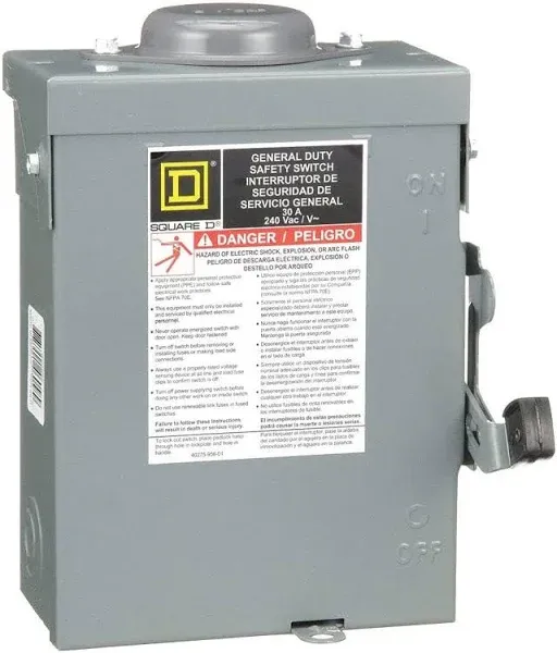 Square D D221NRB General Duty Safety Switch 240VAC 30A 2P