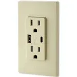 Leviton Type-A & Type-C USB Charger with 15A Tamper-Resistant Receptacle (Ivory) Model T5633*