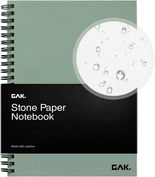 GAK. Stone Paper Waterproof Spiral Notebook, 7.20x10.11, 50 Sheets, Durable Notebook, Eco-Friendly Mineral Stone Paper Notebo