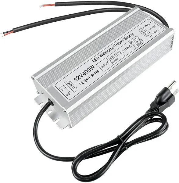 inShareplus 400W DC 12V Power Supply, IP67 Waterproof Outdoor LED 12V 400W