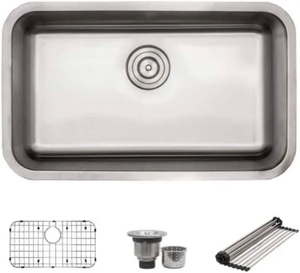 Strictly Sinks 29 Inch Undermount Kitchen Sink-Single Bowl Kitchen Sinks-18 Gauge Kitchen Sink-Ideal Sink for Kitchen with Single Disposal Flange (with Stopper) Only