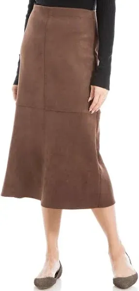 Max Studio Women's Faux Suede Elastic High Waisted Casual A-Line Midi Skirt