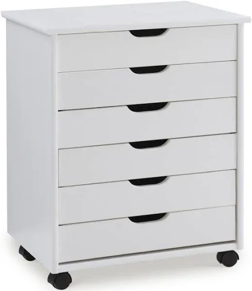 Linon Home Decor Products Corinne Six Drawer Wide, White Wash Rolling Cart