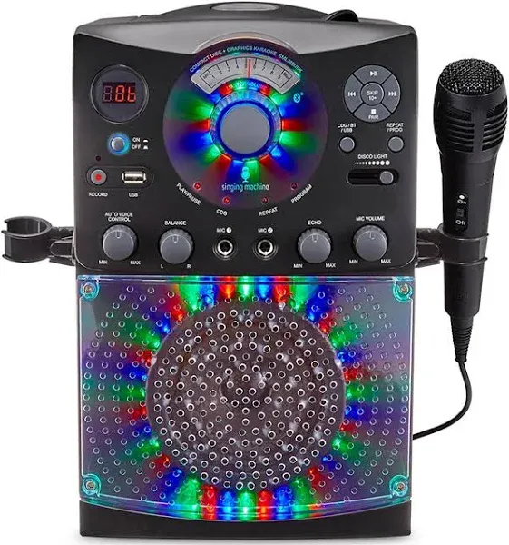 Singing Machine SML385 Karaoke System and Microphone Bluetooth Disco White