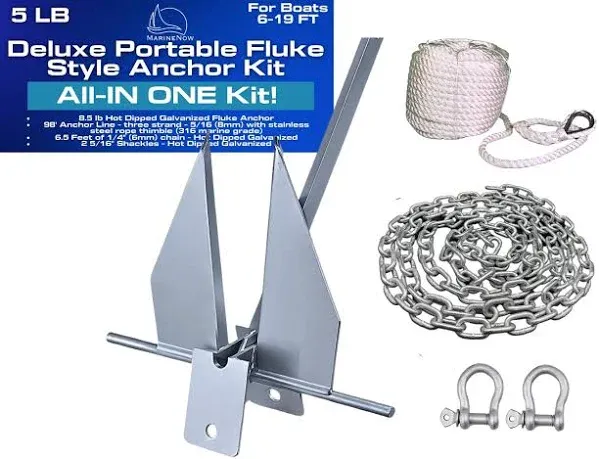 Overton&#039;s Danforth Style 13 lb Deluxe Fluke Anchor Kit w Chain &amp; Line