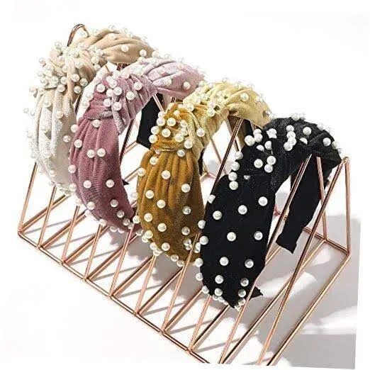 Headbands for Women Girls Knotted Wide Pearl head band Top Knot Head Bands fo...