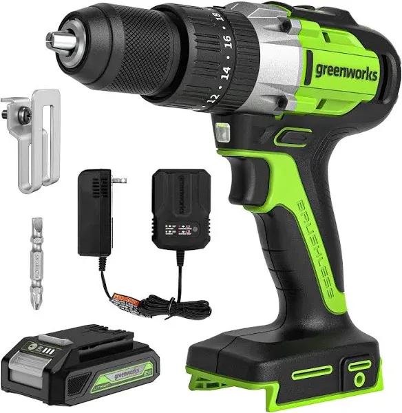 Greenworks 24V Brushless 1/2&#034; Hammer Drill (530 in-lbs.) 2.0Ah