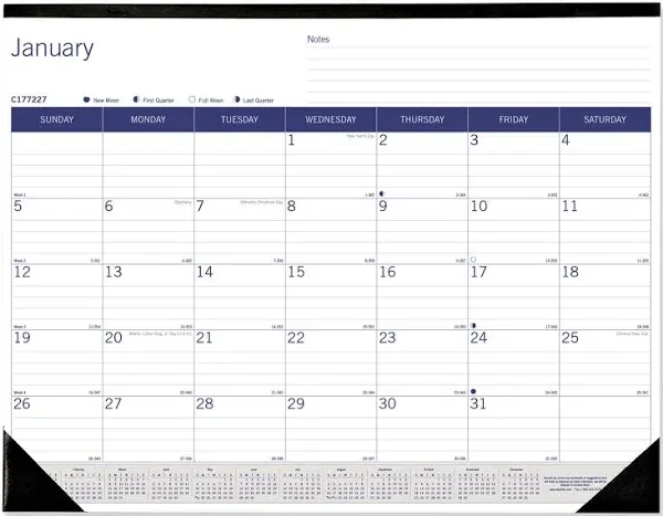 Blueline DuraGlobe Monthly Desk Pad Calendar