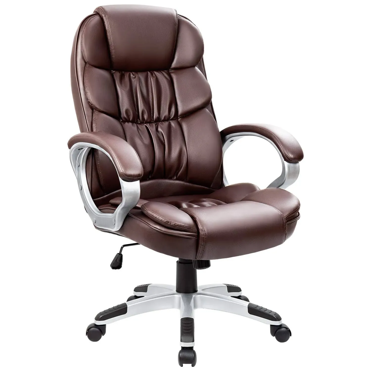 FDW Office Chair Computer High Back Adjustable Ergonomic Desk Chair Executive PU Leather Swivel Task Chair with Armrests Lumbar Support (Brown)