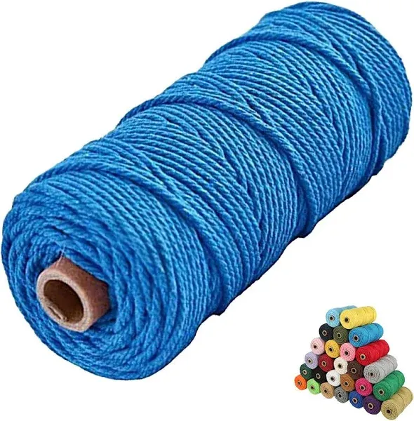 2mm*219Yards Macrame Cotton Cord, 4 Ply Twisted Macrame Yarn, Natural Cotton Cord Perfect Macrame Supplies for Macrame Plant Hangers DIY Crafts (2mm*219Yards, Royal Blue)