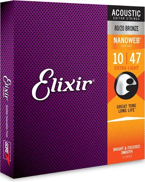 Elixir Strings - Acoustic 80/20 Bronze with NANOWEB Coating - Elixir Acoustic...