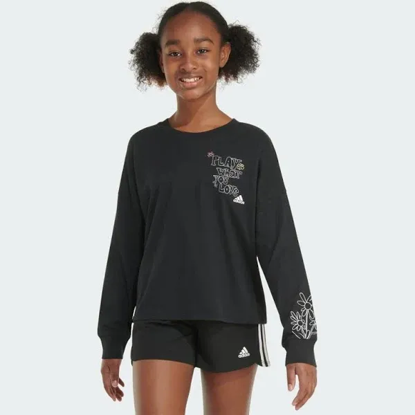 Adidas Girls Long Sleeve  T-Shirt Grey Heather large