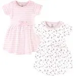 Touched by Nature Baby and Toddler Girl Organic Cotton Short-Sleeve Dresses 2 Pack, Tiny Flowers