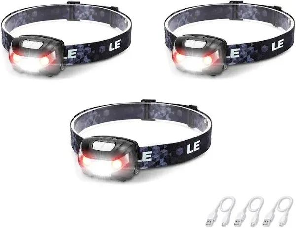 LE Headlamp Rechargeable, LED Head Lamp with 6 Modes for Camping &amp; Hiking Gear 