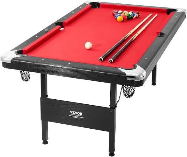 Vevor Billiards Table, 6.3 ft Pool Table, Portable Foldable Space-Saving Table, Billiard Table Set Includes Balls, Cues, Chalks and Brush