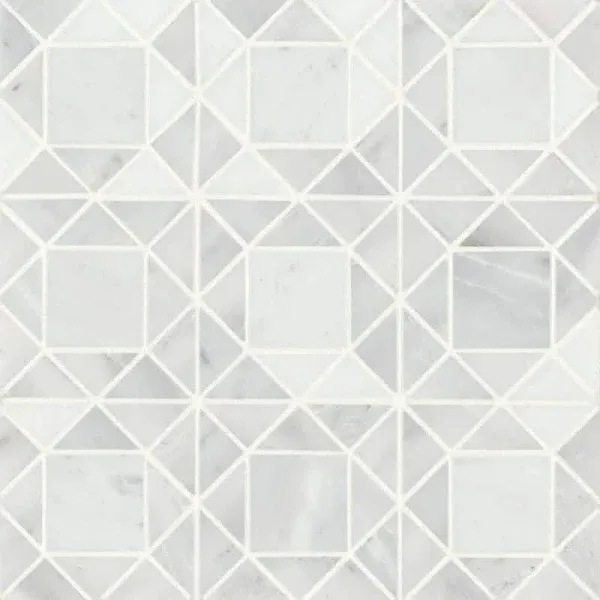 Monet Honed Marble Mosaic 9 Tile in Oriental White by Bedrosians