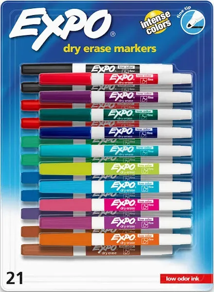 Expo Markers, Dry Erase, Fine Tip, Low Odor Ink