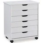 6 Drawer Rolling Storage Cart Cabinet Organizer Wheels Office Home Wood Natural