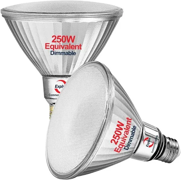 Explux 250 Watt Equivalent PAR38 LED Flood Light Bulbs, Super Bright 3300 Lumens, Dimmable, Full-Glass Outdoor Waterproof & Anti-Ageing, 5000K Daylight Spotlight, 2-Pack