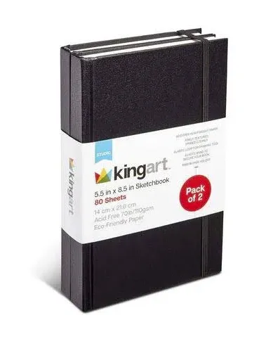 KINGART Hardcover Sketchbook Journal, 2-Pack, 70 Pound (110 GSM), 5.5&quot; X 8.5&quot;, 80 Sheets