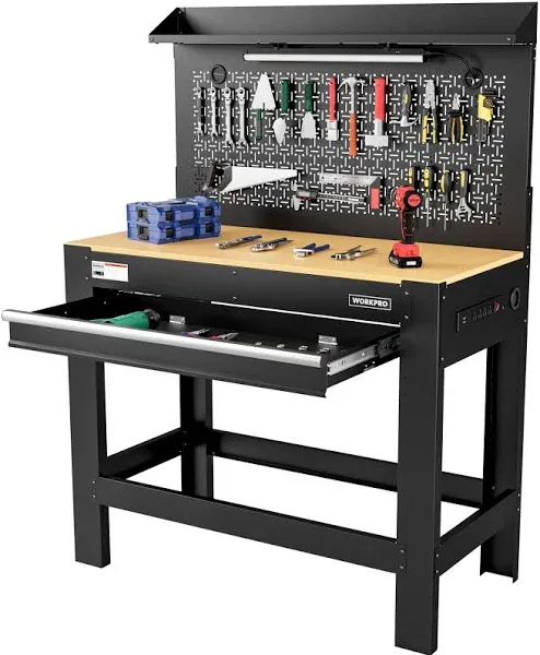 WORKPRO Garage Workbench with Storage 45&#034; Workbench w/Pegboard 800LBS Work Bench