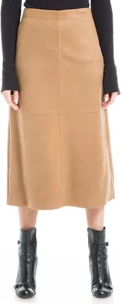 Max Studio Women's Faux Suede Elastic High Waisted Casual A-Line Midi Skirt