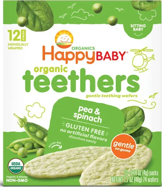 Happy Baby Organics Organic Teethers Gluten Free Gentle Teething Wafers Pea & Spinach